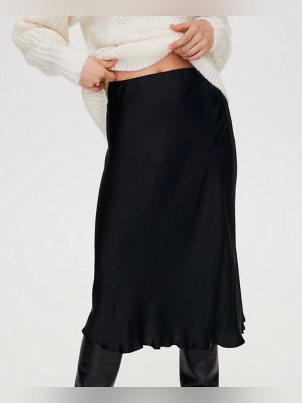 Aritzia Wilfred Only Black Satin Midi Skirt